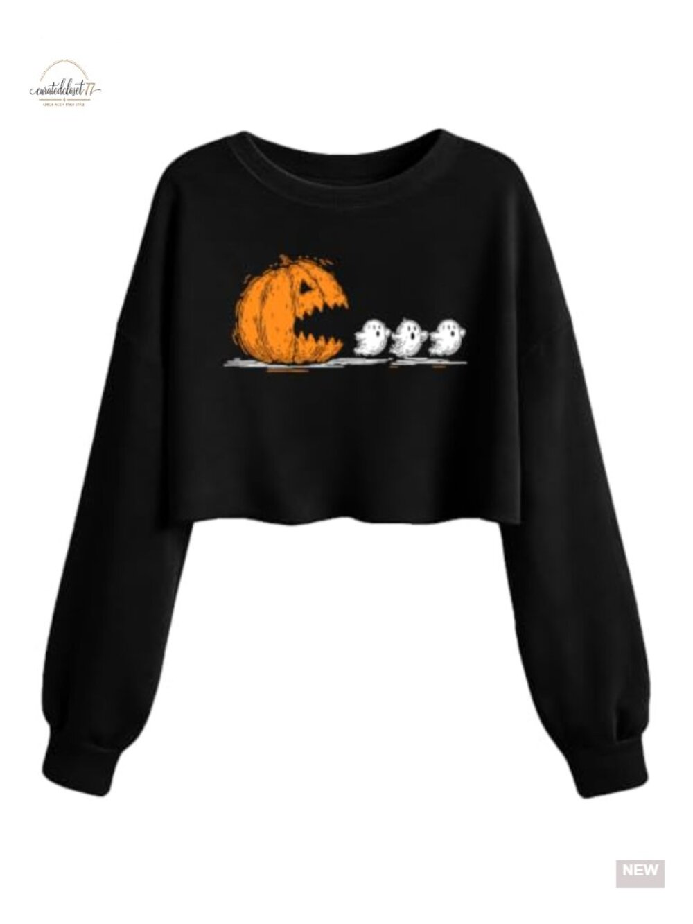 Halloween Crop Sweatshirt Women Ghost Print Long Sleeve Pullover Fall Top